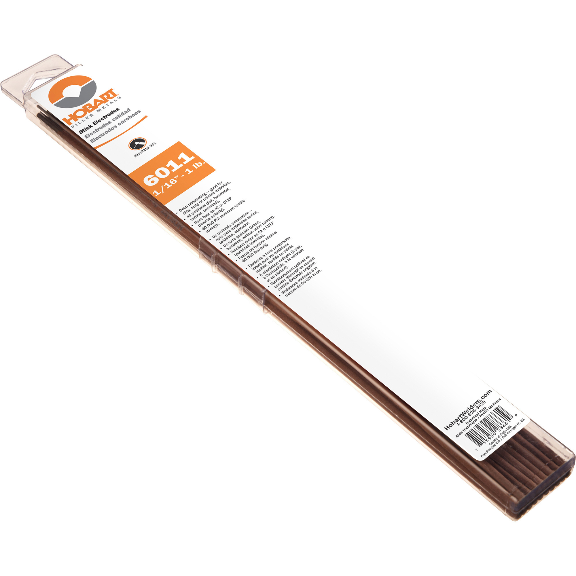 Hobart Filler Metals Stick Welding Electrodes — 6011, 1/16in. Dia. x